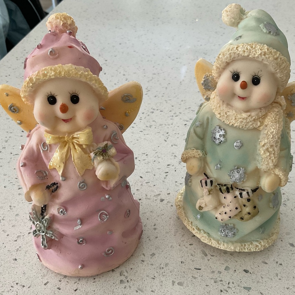 Vintage Lot 2  6” Angel Snowman ~ Winter Decor ~ JTS international  Inc 2003